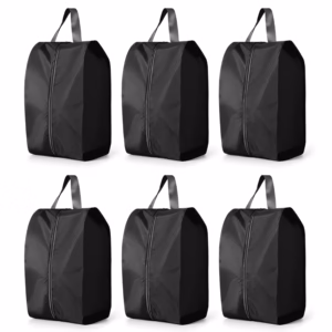 Black Nylon Travel Shoe Bags with Zipper – 6 Pack